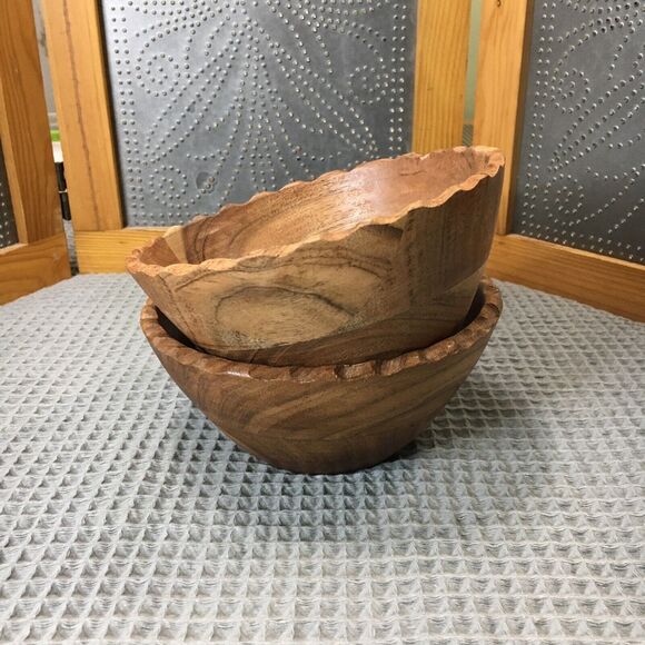 Hancrafted Wood Other - Set of 2 Handcrafted Wooden Bowls 6.5" Small Wood Bowls Artisan Natural Rustic